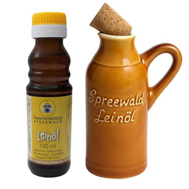 Spreewald Geschenkset – Leinöl 100 ml & Keramikflasche 110 ml