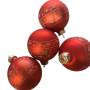 Stihl Weihnachtsbaumkugeln Orange 4er Set mit norwegischem Muster und Motorsäge