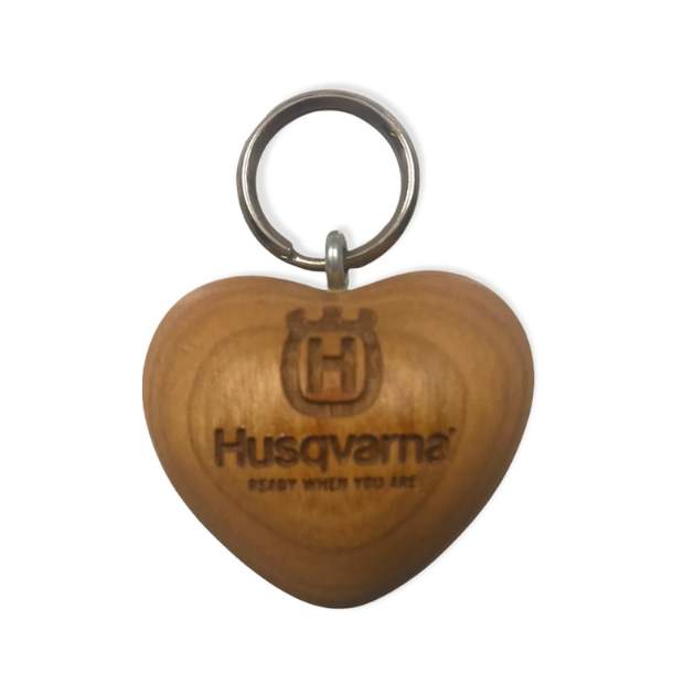 Husqvarna Schlüsselanhänger Holz-Herz mit Gravur Logo