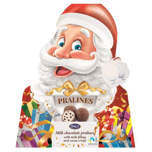 Weihnachtsmann mit Milchschokolade-Pralinen & Kakao-Cerealien 100g 15,5x19cm