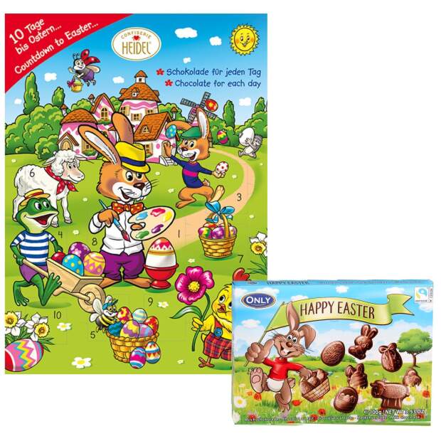 Heidel Osterkalender Schokolade 50g & Happy Easter Schokoladenfiguren 100g