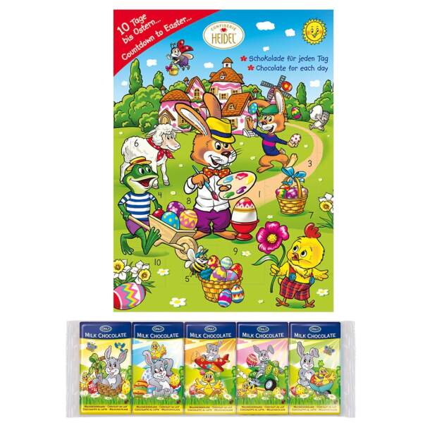Heidel Osterkalender Schokolade 50g & Milchschokoladentäfelchen 5 x 15g