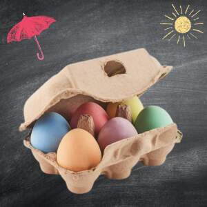 Bunte Straßen- und Tafelkreide im Ei-Format & das fröhliche Osterbuch