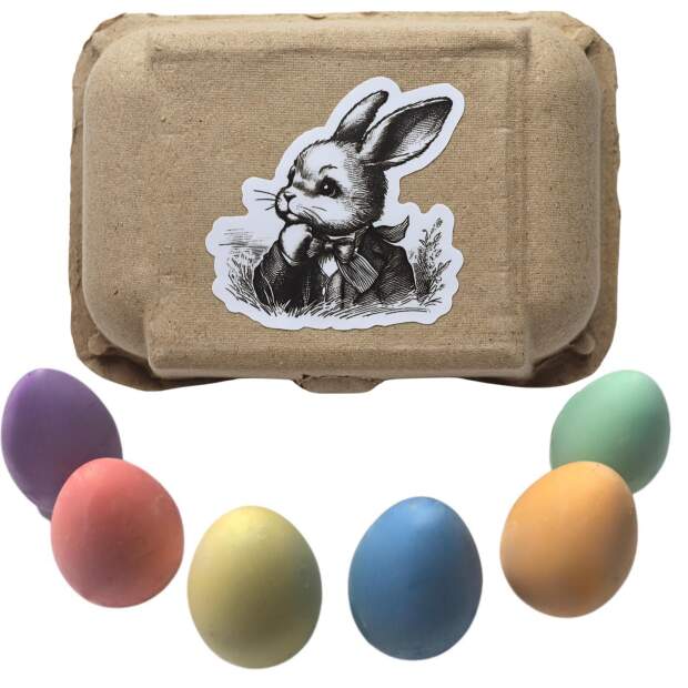 Straßen- und Tafelkreide im Ei-Format: Bunte Frühlingsbox mit 6 Farben und Nostalgie Hase