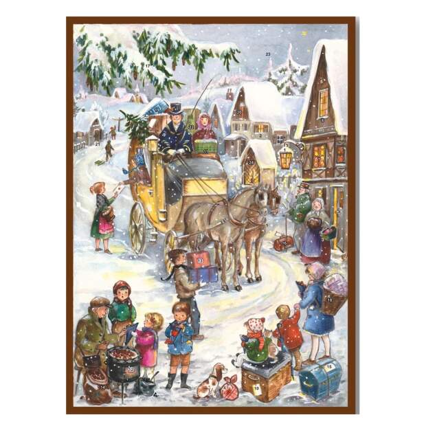 Nostalgischer Schoko-Adventskalender – Kutschfahrt im Winterdorf