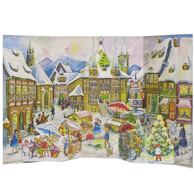 Adventskalender – Nostalgische Winterliche Dorfszene mit Kulisse aus Papier