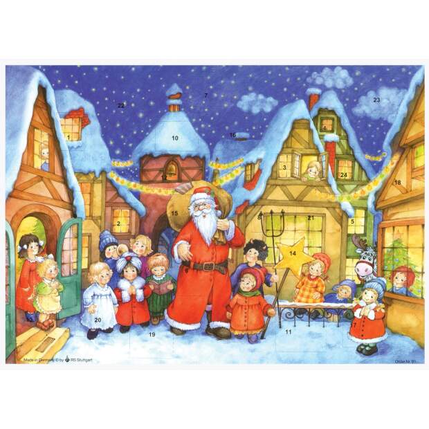 Adventskalender A4 - Der Weihnachtsmann kommt, mit Glitzer & Lichteffekt