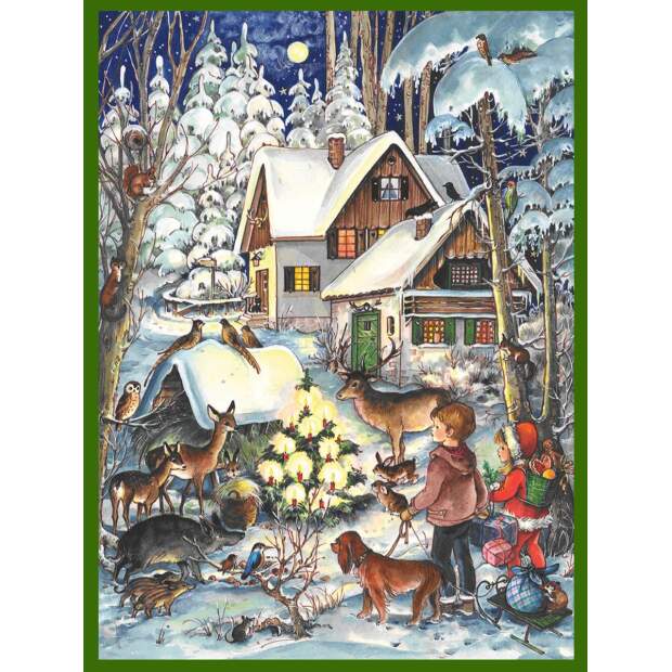 Adventskalender A4 – Waldweihnacht | Nachdruck 1960er, Motiv mit Tieren
