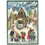 Adventskalender A4 – Winterliches Dorfleben mit Kindern, Silber-Glitzer & Leuchteffekt