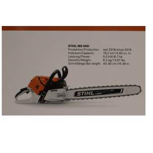 SALE - DEFEKT Stihl Motorsäge Modell MS 500i, 1:10 – Schutzhaube/Vitrinenbox beschädigt