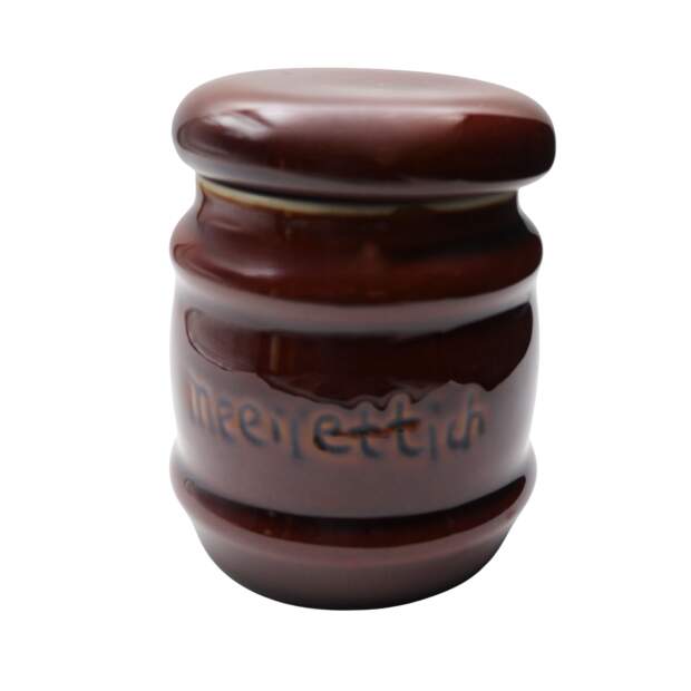 Spreewälder Meerrettich Topf Keramik 9 cm – Würzbecher mit Deckel braun