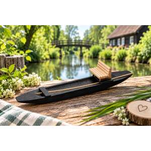 Spreewaldkahn Miniatur 30 cm – Handgefertigtes Holzboot schwarz lasiert mit Bank