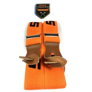 Stihl Hosenträger Laschen Knöpfen Orange 120 cm Länge & Timbersports Magnet