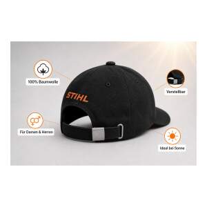 STIHL Golfmütze Baseball Cap Schwarz/Orange, 100% Baumwolle, verstellbares Cap
