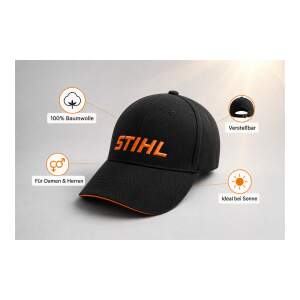 STIHL Golfmütze Baseball Cap Schwarz/Orange, 100% Baumwolle, verstellbares Cap