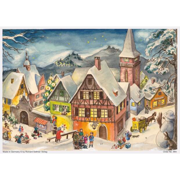 Adventskalender A4 Verschneite Altstadt – mit Glitzer & Lichtbildern