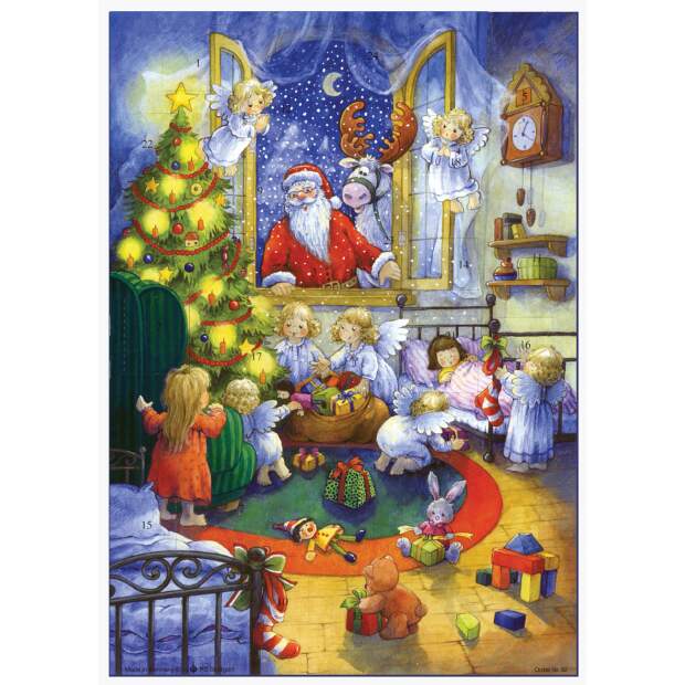 Adventskalender A4 Weihnachtsmann am Fenster – mit Glitzer & Lichtbildern