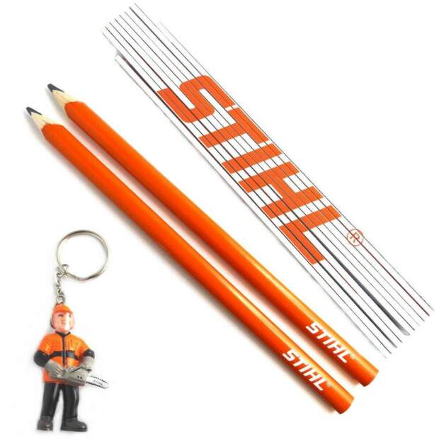 Stihl Fanartikel Set Zollstock Schlüsselanhänger Figur Zimmermannsbleistift