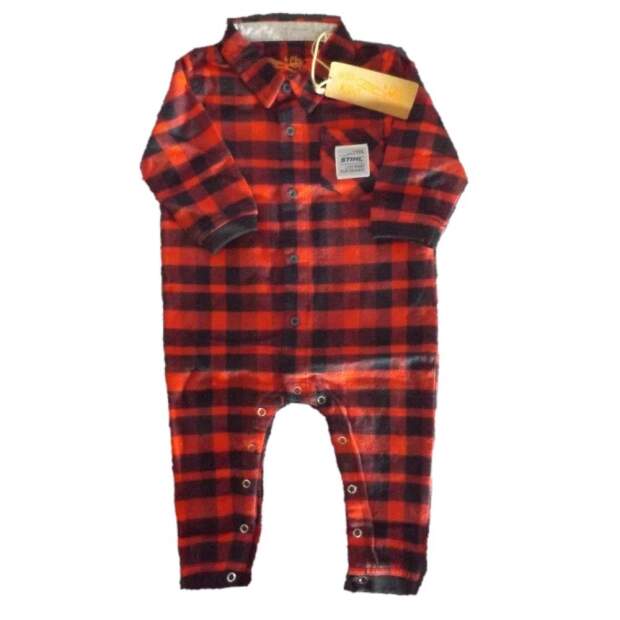 Stihl Baby Body Strampler Flanell Baumwolle rot schwarz kariert Größe 86-92 Kinder