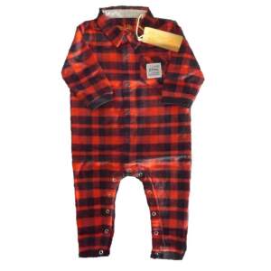 Stihl Baby Body Strampler Flanell Baumwolle rot schwarz...