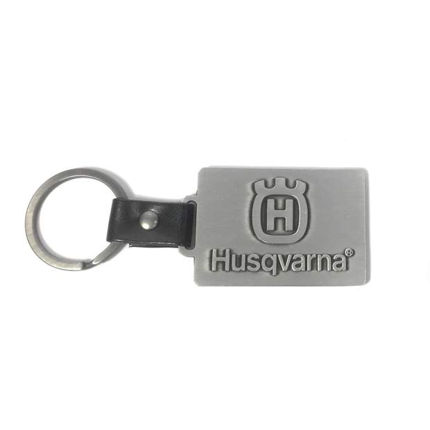 Husqvarna Schlüsselanhänger Metall mit Logo und Ring Verbindung aus Leder