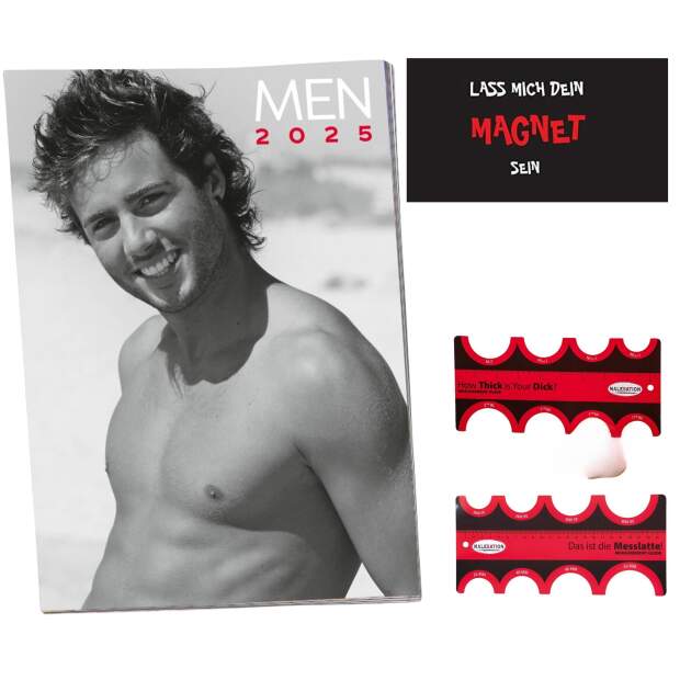 Kalender 2025 Men Erotikkalender inkl. Magnet Spruch, Messlatte Aktkalender