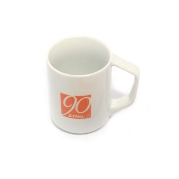 Stihl Kaffeebecher Tasse Trinkbecher Porzellan 90 Jahre Stihl Weiß Orange