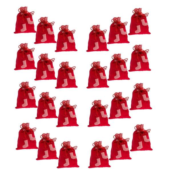 Weihnachtsbeutel Stiefelchen rot kariert, 14 x 18 cm, Leinen, 24 Stück