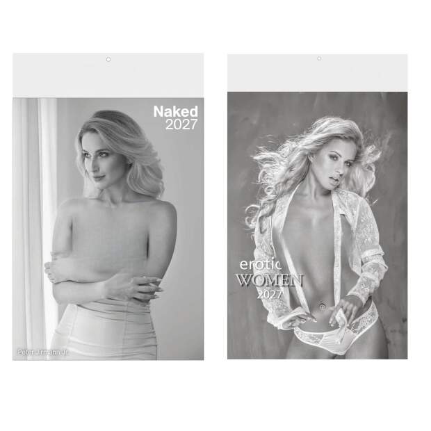 Erotik-Kalender Set Naked & Womens Girls 2027 Nackte Frauen, Schwarz-Weiß DIN A3