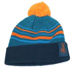 Stihl Mütze Kindermütze mit Bommel Strickmütze Wintermütze Beanie Blau Orange